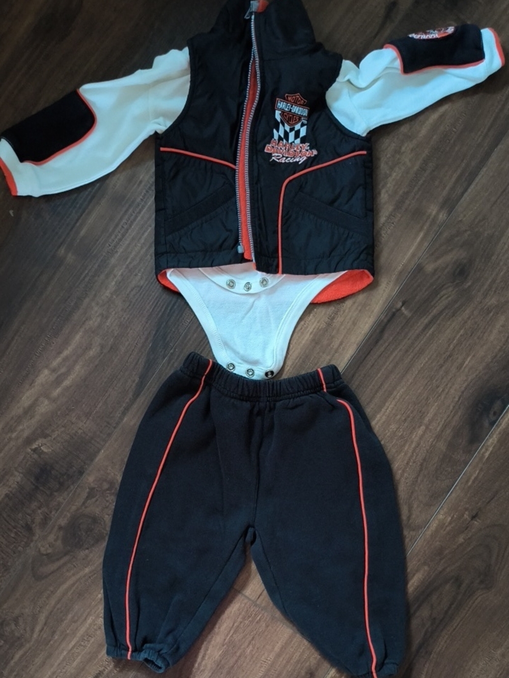 Harley-Davidson Black, White & Orange Kids Jogger Set